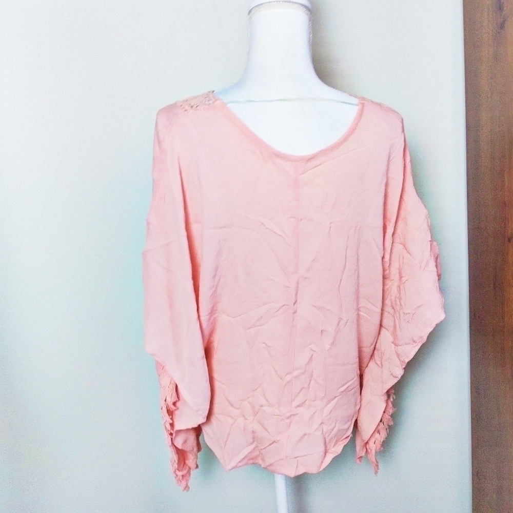 Peach Fringe Crocheted Shawl Swim Coverup - Picture 2 of 5
